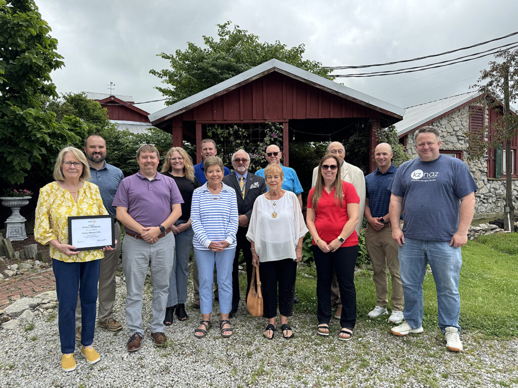 Casey Rotary The Casey Rotary Club celebrated its 100th Anniversary on June 17, 2025, during the weekly meeting at Richards Farm. District Governor Mike Martin of Mattoon joined the group to present a certificate to President Marcy Mumford. The actual Charter Anniversary date was January 26, 1925. Present at Tuesday’s luncheon were (front, l to r) Marcy Mumford, Shane Todd, Sharon Durham, Joyce Shore, Megan Peavler, and Brian Hancock; (back) Chris Overbeck, Wendy Navel, Kurt Squires, Jay Markwell, Mike Martin, Gary Shore, and Aaron Stinson. Not present were Christopher Snedeker and John Murphy. —photo by Chuck Ayres.