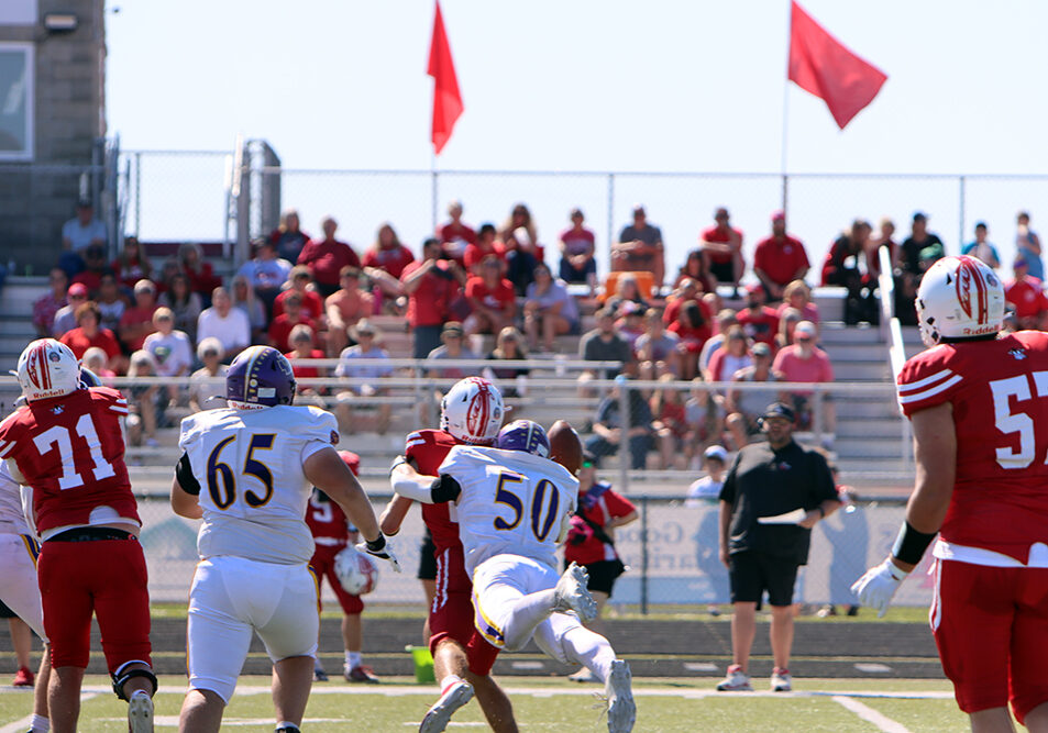 Warriors defensive lineman Fred Thomas wraps up the Lawrenceville quarterback for a sack. The play was a crucial strip-sack that led to a fumble recovery and Casey-Westfield's first possession of the game. (Photo by Terri Cox)